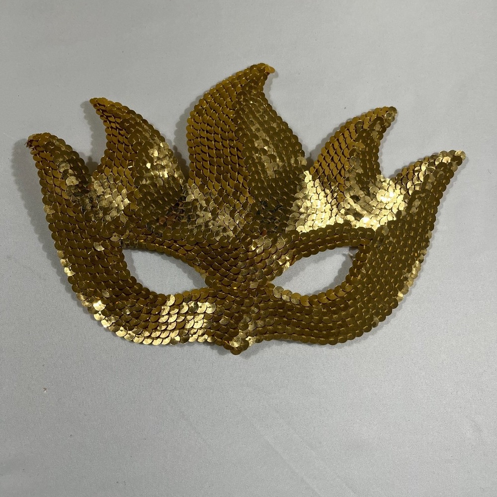 Gold Sequin Masquerade Mask Flame Sunburst Costume Eye Mask Mardi Gras Festive